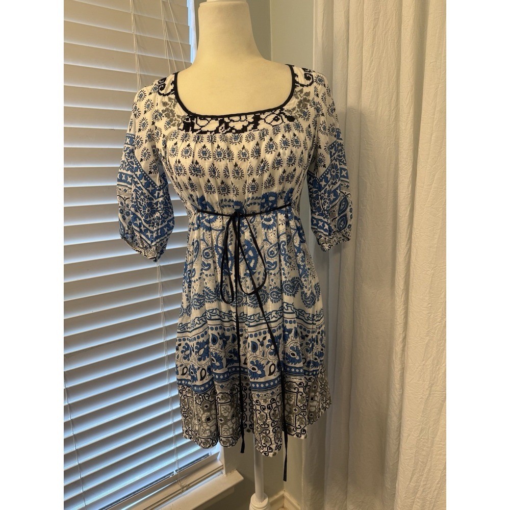 Cake Couture Dress‎ Size Small Boho Artsy Ethnic Embroidered Cotton Waist Ties